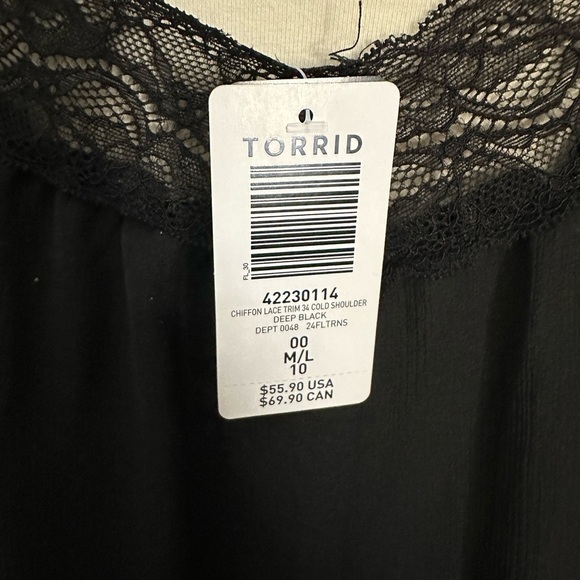 Torrid Elegant Women's Chiffon Black Off-Shoulder 3/4 Sleeve Lace Top Blouse, NW - Picture 2 of 13